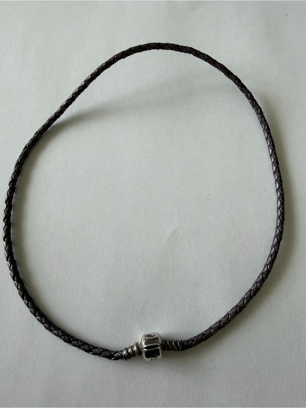 PANDORA 925 Sterling Silver Braided Leather Wrap Bracelet Necklace Purple.